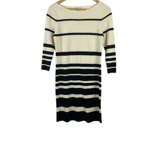 Loft Sweater dress Striped Black and Ivory Longsleeve Shift Dress Size Small